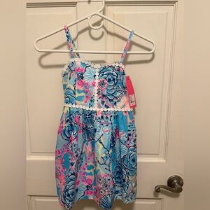 Lilly Pulitzer Girls Turquoise Pink Floral Lace Trim Dress